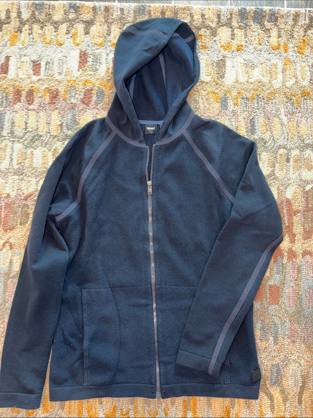 Hugo Boss Navy Full-Zip Hooded Sweater slim fit